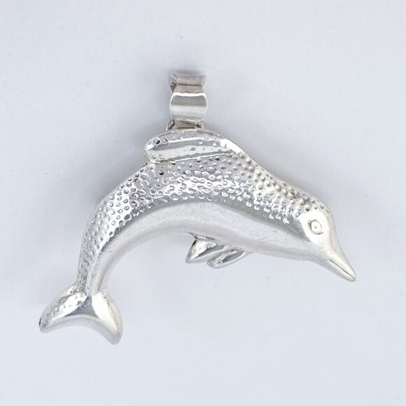Vintage Mexico Sterling Silver 925 Dolphin Brooch Pendant - Picture 4 of 9